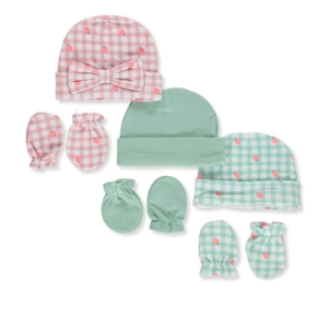 6 Piece Hats & Mittens Set - Pink & Green