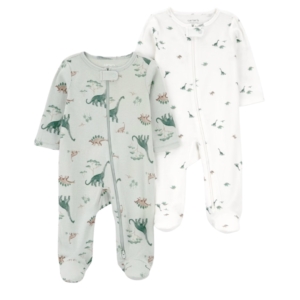 Carter's 2 Pack Sleepers - Green & White  Dino - New Born