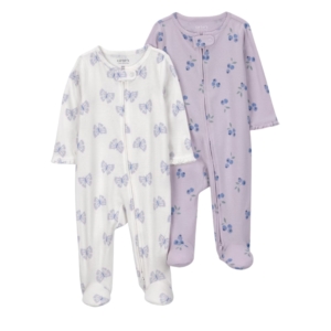 Carter's 2 Pack Sleepers -  Purple & White Butterflies - New Born