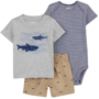 Carter's Baby Boy 3 Piece Set - Grey Brown Whale - 6M