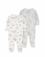 Carter's 2 Pack Sleepers - Grey & White - New Born & 3M - New Born