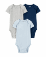 Carter's 3 Pack Neutral Onesies - Blue & Grey - 0-3M