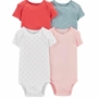 Carter's 4 Pack Baby Girl Onesies - Red, Pink, White, Teal 3M